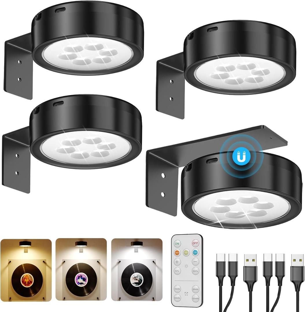 USB Rechargeable Wall Light Over Picture Frame, 2600mAh Battery Operated Wall Art Lighting for Paintings Wireless Gallery Wall Light with Remote LED Magnetic Puck Light for Accent Display Photo Museum
