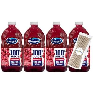 Ocean Spray 100% Cranberry Fruit Juice No Added Sugar 64 fl oz 8 Pack + 15 Sugarcane Disposable Straws by KOOL8SHOP Infinite Deals, Best By: 13 FEB 2026