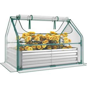 Miory Raised Garden Bed with PE Cover, 4x2.5x1 FT Galvanized Planter Box Outdoor with Mini Greenhouse, 2 Zippered Windows for Vegetables, Flowers, Includes Plant Labels & Gloves