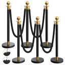 6 Pack Black&Gold Stanchions and Velvet Ropes Set, Stainless Steel Crowd Control Barriers, 4Pcs Black Ropes and Poles for Party Supplies,Photobooth Accessories, Prom,Birthday,Business,Wedding, Museums