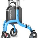 Soundfuse 3 Wheel Walkers for Seniors, Lightweight Foldable Aluminum Rollator Walker, Height Adjustable Three Wheel Walker, Blue