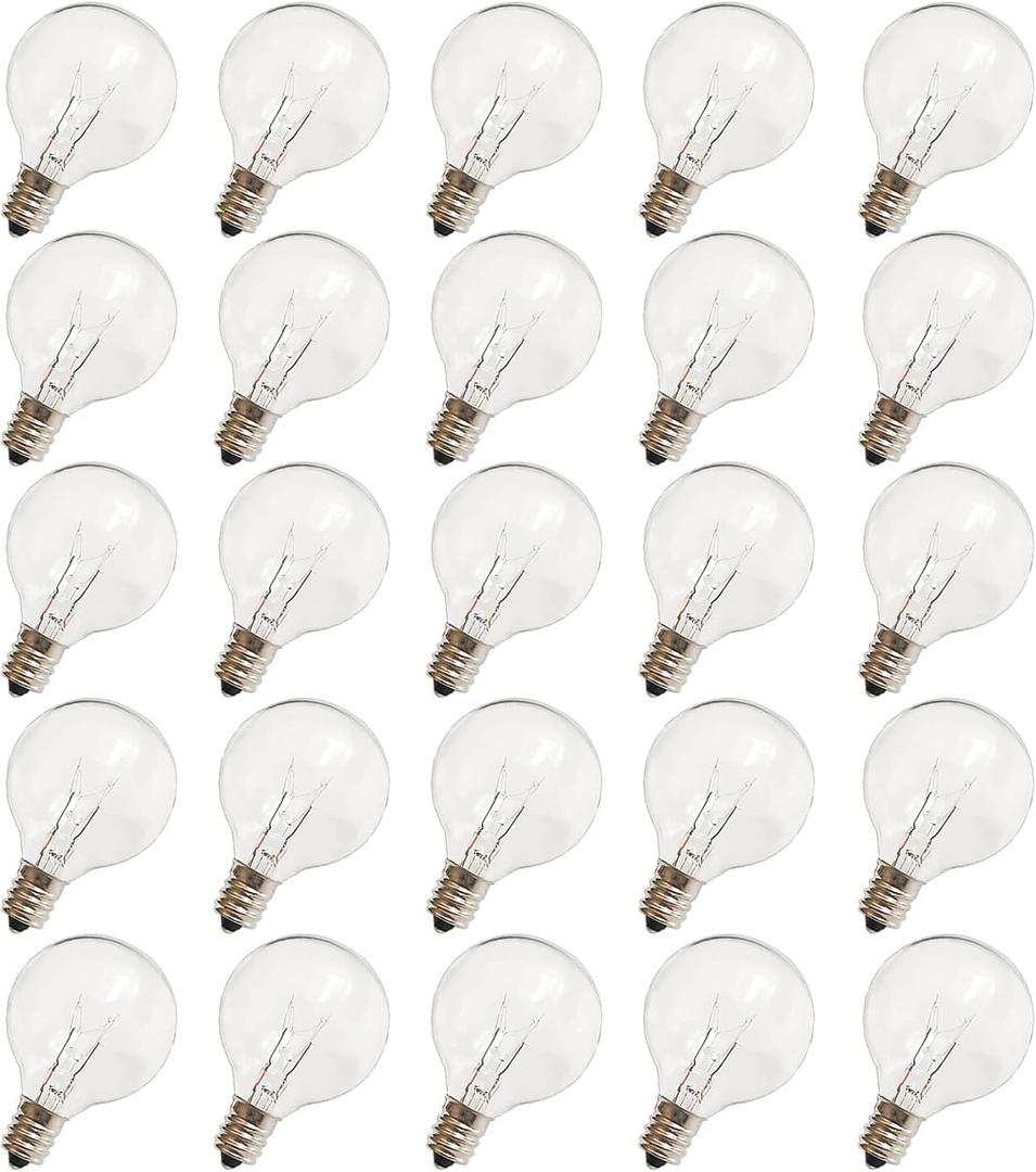 G40 Replacement Light Bulbs, 120V 5W Clear Globe Bulb, E12 C7 Candelabra Base, 1.5 Inch Glass Incandescent Bulbs for Indoor Outdoor Patio String Lights, Warm White -24 Pack