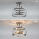 Brushed Nickel Semi Flush Mount Ceiling Light Fixture 3 Light,11.8 Inch Small Drum Modern Glass Ceiling Light Fixtures for Bedroom,Entryway,Hallway,Kithcen,Dining Room,Bathroom