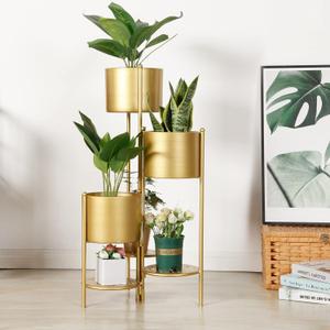 SSS Furniture Corner Plant Stand Indoor Metal, 6 Tier 6 Potted Outdoor Flower Pot Stands Holder Shelves for Living Room, Potted Storage Shelf Rack, Decorative Holder Rack for Multiple Plants (Golden)