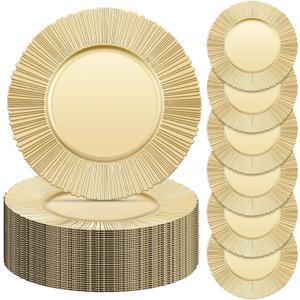 Yaomiao 50 Pcs 13 Inch Gold Charger Plates Bulk Plastic Plates Chargers Round Dinner Chargers for Wedding Party Table Setting Bridal Shower Event Decor (Light Gold)
