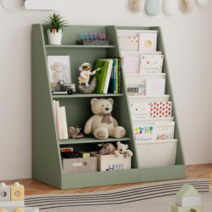 2-IN-1 Kids Bookshelf and Toy Storage Organizer for Baby and Toddle, Green, 31.5" L x 15.74" W x 35.43" H