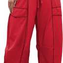 Womens Baggy Barrel Set With Top, Wide Leg Lounge Drawstring Sweatpants with Pockets XS
