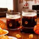 Bokon 2 Pcs 14 oz Basketball Icon Glass Cups Sport Icon Juice Glass Old Fashioned Hand Blown Drinking Cups Drinkware Gift Set for Party Decoration Friends Lovely Gifts (Clear)