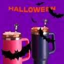 5PCS Halloween Straw Toppers 10mm, Silicone Straw Tips Covers Caps for Tumblers Stanley Straws - Stanley Cup Accessories Tumbler Accessories (Hallows Black)