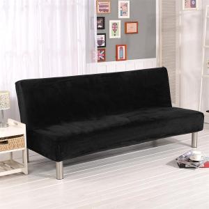 Thick Plush Futon Cover Stretch Armless Sofa Bed Slipcover Soft Couch Sofa Cover Futon Slipcover (Black)