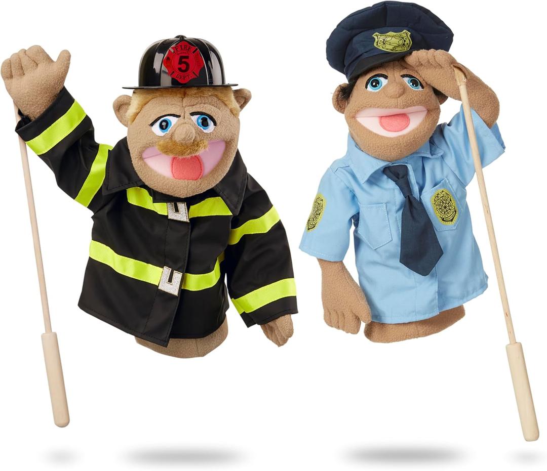 Melissa & Doug Rescue Puppet Set - Police Officer and Firefighter