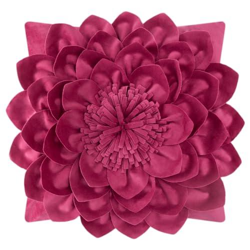 OiseauVoler Decorative 3D Flower Throw Pillow Covers Handmade Pillowcases for Sofa Bed Home Room Decor 18 x 18 Inch Rose Red