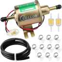 Electric Fuel Pump Kit 12V Universal Low Pressure Transfer Inline with 10pcs Hose Clamps 6.56 FT 5/16" ID Fuel Line 2pcs Fuel Filters for Lawn Mower Carburetor Gas Diesel Engine 3-6 PSI HEP-02A Gold