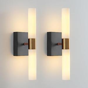 KUZZULL Wall Sconces Set of Two Black and Brass Gold Wall Lights with White Frosted Glass Shade Modern Wall Lamp for Bathroom Living Room Indoor Vanity Up and Down Sconces Wall Lighting for Hallway