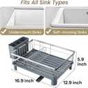 SNTD Dish Drying Rack - Small Dish Rack for Kitchen Counter, Stainless Steel Dish Drainer with Utensil Holder and Drainboard, 12.9" W x 16.9" L (Silver)