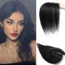 Hair Toppers for Women Real Human Hair 3603D Cover Topper for Women with Thinning Crown Wispy Clip in Bangs Realistic Scalp Line Hair Pieces (Black, Side Bangs)