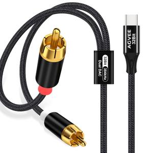 AGVEE 6.6ft Dual DAC 32Bit/384kHZ USB C to RCA Audio Cable, Type C to 2RCA Y Splitter Cord for iPhone 16 15 iPad Pro Samsung Galaxy S24 S23 S22 S21, Google Pixel Series, Amplifiers, Black