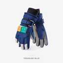 Kids Winter Gloves Blue - 4-Layer Waterproof Warmth, Non-Slip Grip & DIY Patches | Snow Ski Gloves for Boys/Girls | Big Kid Sizing for Sledding & Snowball Fights