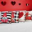 ONWAY Valentines Day Pillow Covers 18x18 Set of 4 Red Rose Heart Truck Love Buffalo Plaid Stripes Decorative Throw Cushion Case for Home Decorations