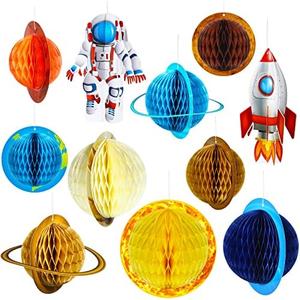 11 Pieces Outer Space Party Decorations Solar System Hanging Decorations Galaxy Planet Honeycomb Hanging Supplies 3D Rocket Astronaut for Kids Solar System Space Birthday Party Ceiling Ornaments Decor