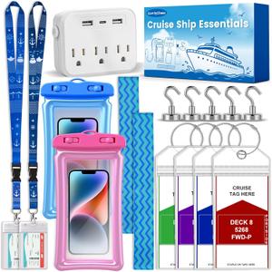 Cruise Essentials 2026,Cruise Must Haves Kit,Non-Surge Protector Power Strip,Magnetic Hooks,Lanyards,Luggage Tags,Towel Bands,Waterproof Phone Pouches,Travel Essentials