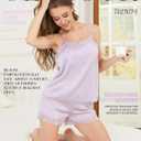 Artfasion Women Silk Cami Pajama Set: Satin Lace Trim 2 Piece Sleepwear Camisole Shorts Set Soft Summer Nightwear for Gifts (M)