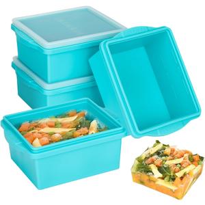 Xomoo 2 Cup Silicone Freezer Trays with Lids, Silicone Soup Freezer Molds - Leakproof, BPA-Free, Stackable, Microwave & Dishwasher Safe, Perfect for Soups, Sauces, Meal Prep, and Baked Goods - 4 Pack (Blue)