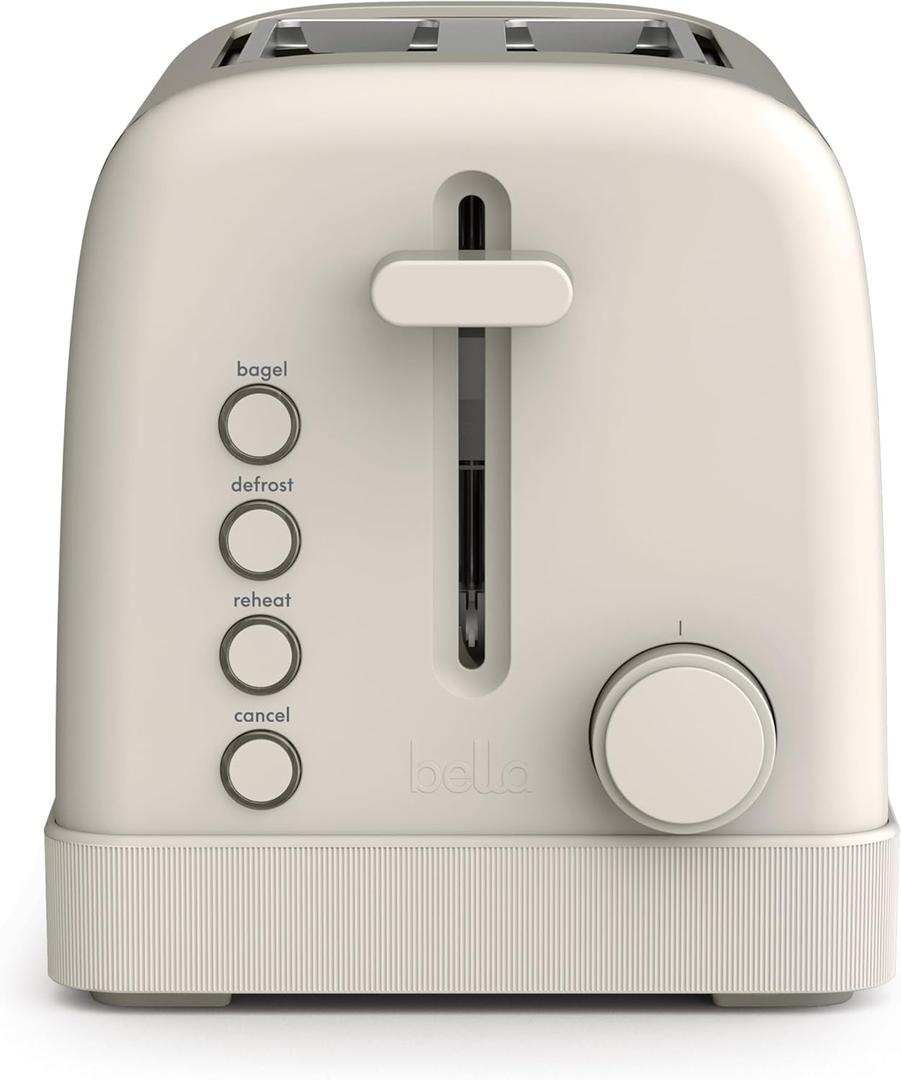 bella 2 Slice Toaster, 6 Setting Shade Control w Reheat, Cancel, Bagel & Defrost Buttons, Removable Crumb Tray, Anti Jam & Auto Shutoff, Auto Centering Guides & Cord Wrap, 900 Watt, Oatmilk