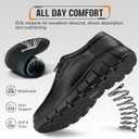 NINGO Leather Non Slip Shoes for Men Women, Slip On Water Resistant Work Loafers, Slip Resistant Lightweight Breathable Chef Footwear & Sneakers for Kitchen/Restaurant Staff and Hospitality (10 Women/8.5 Men, Black)