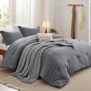 Bedsure Queen Comforter Set with Throw Blanket - 5 Pieces Boho Bedding, Down Alternative Bed in a BagDark Grey Bed Set with Comforter, Pillow Shams, Throw Pillow, Chenille Blanket