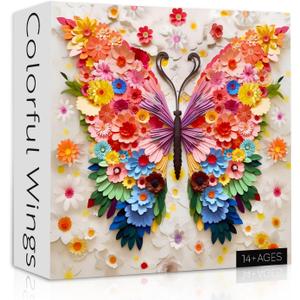Butterfly Puzzles for Adults 1000 Pieces, Challenging Colorful Flower Butterflies Puzzles with Paper Art, Difficult Animal Plant Jigsaw Puzzles for Adults