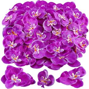 80 Pcs Orchids Artificial Flowers Silk Phalaenopsis Flower Heads Fake Orchids Flowers for Cocktails Drink False Butterfly Orchid Head for Wedding Floral Bouquet DIY Craft Bridal Decor(Dark Purple)