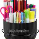 Marbrasse Desk Organizer - 360-Degree Rotating Pen Holder with 5 Compartments, Art Supply Storage Box Caddy for Office and Home (Black)