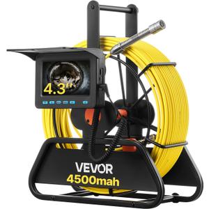 VEVOR Sewer Camera, 98 ft/30m, 4.3" Drain Inspection Tool, IP68 Waterproof Snake Plumbing Camera with Lights - 6 Adjustable LEDs, 4500mAh Battery & 16GB Card for Sewer Line Duct Pipes