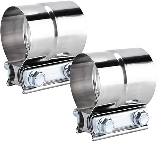 DecoHongDi 2.5 Inch Exhaust Clamps 2 Packs,2 1/2in Lap Joint Band Clamp 304 Stainless Steel for Muffler Pipe Repair,Catalytic Converters