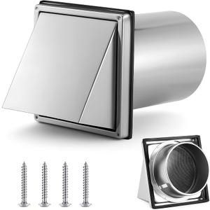 Gisafai 6" Dryer Vent Cover Outside with Stainless Steel Guard Wall Dryer Exhaust Cap and Removable Extended Pipe Vent Shroud Hood Cushioned Non Return Flap with Sealing Gasket Grille(Silver)