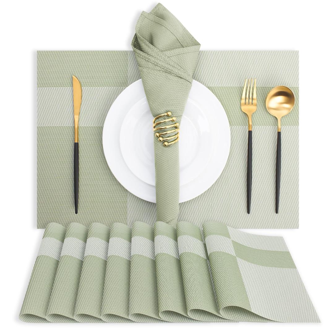 MOSAYT Plastic/Vinyl Placemats Set of 6 - Woven Heat Resistant Place Mats, Washable Outdoor Patio Spring Table Mats for Kitchen/Dining/Party(12 x 18 inch, Grass Green)