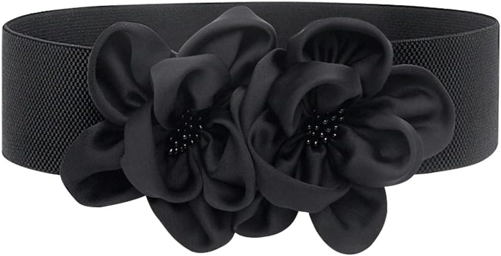 ALAIX Women's Wide Belt Stretchy Chunky Waist Belt Dress Belts Big Flower Cinch Belts Elastic Belts for Women (Black)