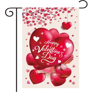 Valentine's Day Garden Flag Seasonal Heart Garden Flag Burlap Outdoor Flag Welcome Double-Sided 12x18 Inch Burlap Flag for Outdoor Decoration