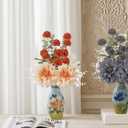 Fake Flowers with Small Hand-Painted Vase,17" Champagne Artificial Flowers Bouquet in Ceramic Vase,Silk Flower Eucalyptus Arrangements for Home Dining Living Room Office Coffee Table Decorations