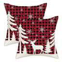 AGAYNA Christmas Pillow Covers 18x18 Red Black Buffalo Plaid Decor Throw Pillows Case for Couch Xmas Winter Snowflake Deer Tree Decorative Cushion Cases for Sofa Bed Decorations Set of 2