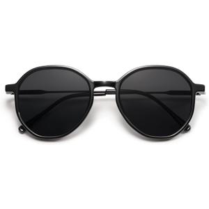 SOJOS Trendy Designer Hexagon Round Sunglasses for Women Fashion Big Shades Geometric Women Sunglasses SJ2181 (Black)