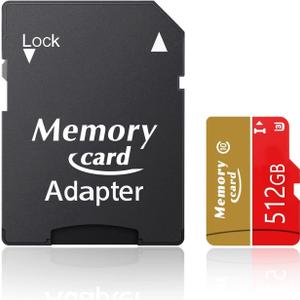 512GB TF Card MicroXC Flash Memory Card High Speed Class 10 U3, V30, 4K UHD, Full HD, UHS-I, Full Size Professional