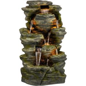 Alpine Corporation WIN1092 Outdoor Multitiered Rock Waterfall Floor Fountain with Warm White LED Lights, 51" Tall, Brown