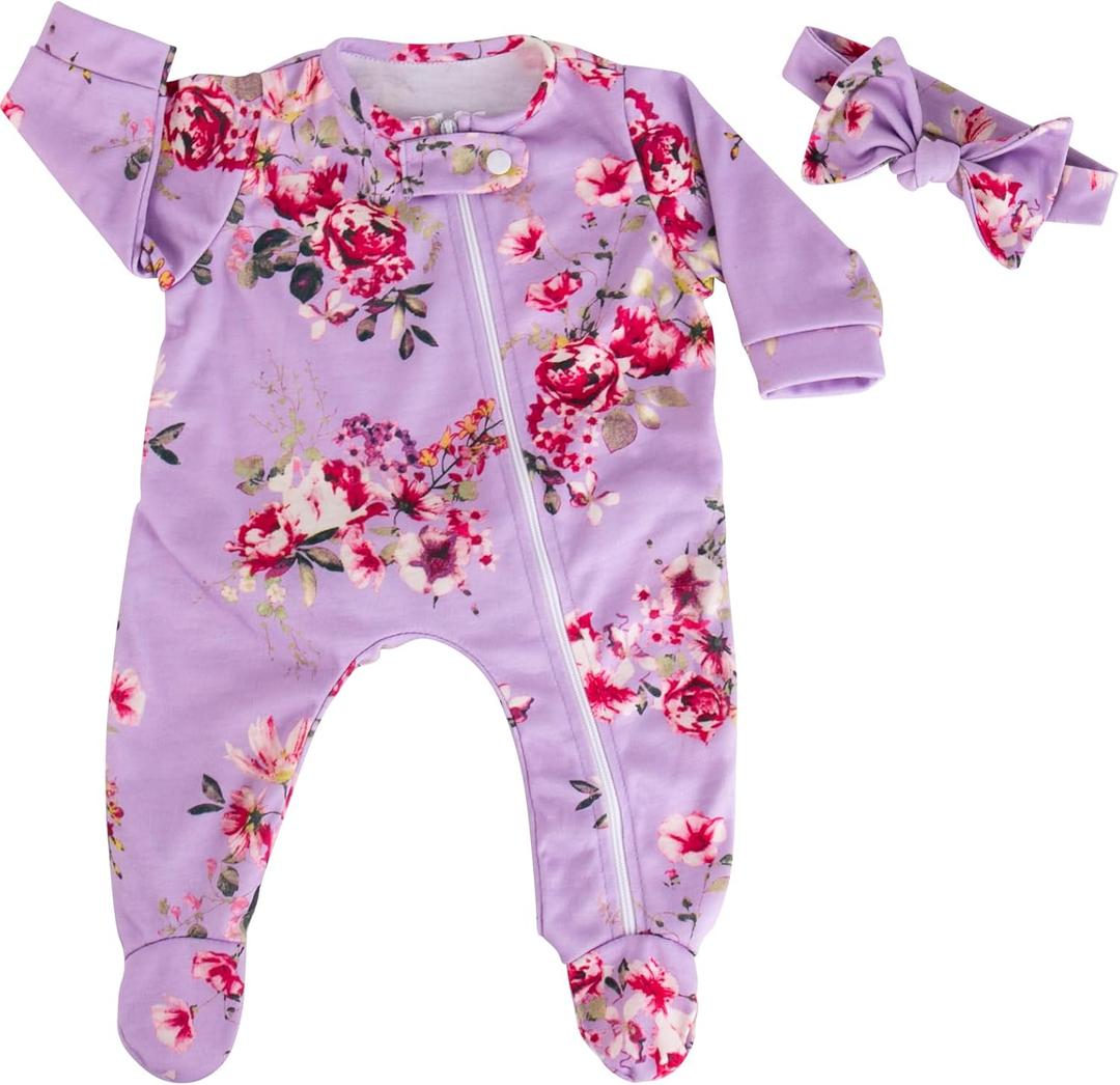 Aori Lifelike Reborn Baby Dolls Clothes 20 inch Purple Clothing Floral Jumpsuits Set for 17-20 Inch Newborn Girl Doll