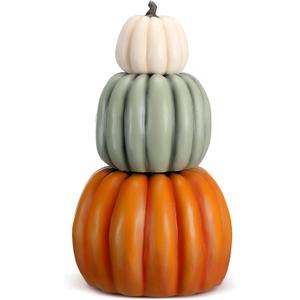 Wesiti 21.3'' Fall Stacked Pumpkins Decoration for Front Porch Harvest Autumn Resin Artificial Fake Stackable Pumpkins for Halloween Thanksgiving Indoor Outdoor Home Kitchen Farmhouse Party Decor