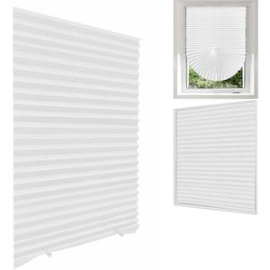 MALOKI Temporary Window Blinds, Pleated Window Shades Cordless Fabric Shades Light Filtering Fabric Blinds for Windows,Easy to Cut and Install - 35 x 59 Inch (Fits Windows 19-36 inch) (White - 1 Pack)
