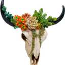 alikiki Rustic Western Home Decor - Tribal Wall Decor Western Long Horn Bull Skull Wall Decor Cow Buffalo Skull Bison Animal Head Wall Hanging Wall Arts w/Succulents for Bedroom Living Room