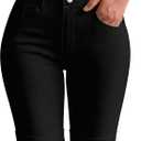 roswear Womens Mid Rise Roll Cuff Bermuda Stretch Denim Jean Shorts Black X-Large