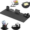KDD Desk Pad Mat Set, 6 in 1 Mouse Mat with Magnetic Desktop Storage Accessories DIY Feature for Phone and Tablet Stand/Cup Holder/Card Holder/Pen Holder/Cable Management for Home Office Accessories (Black)
